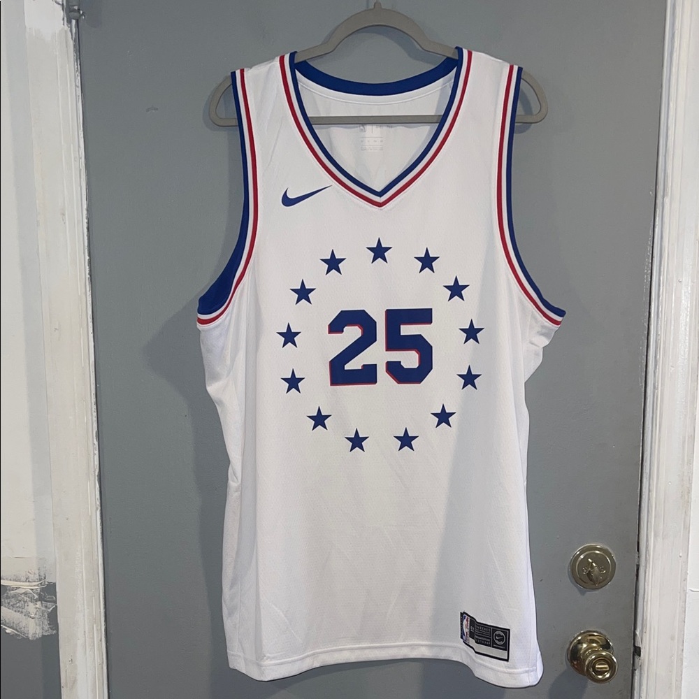 Nike White Blue Red 25 Basketball Jersey
